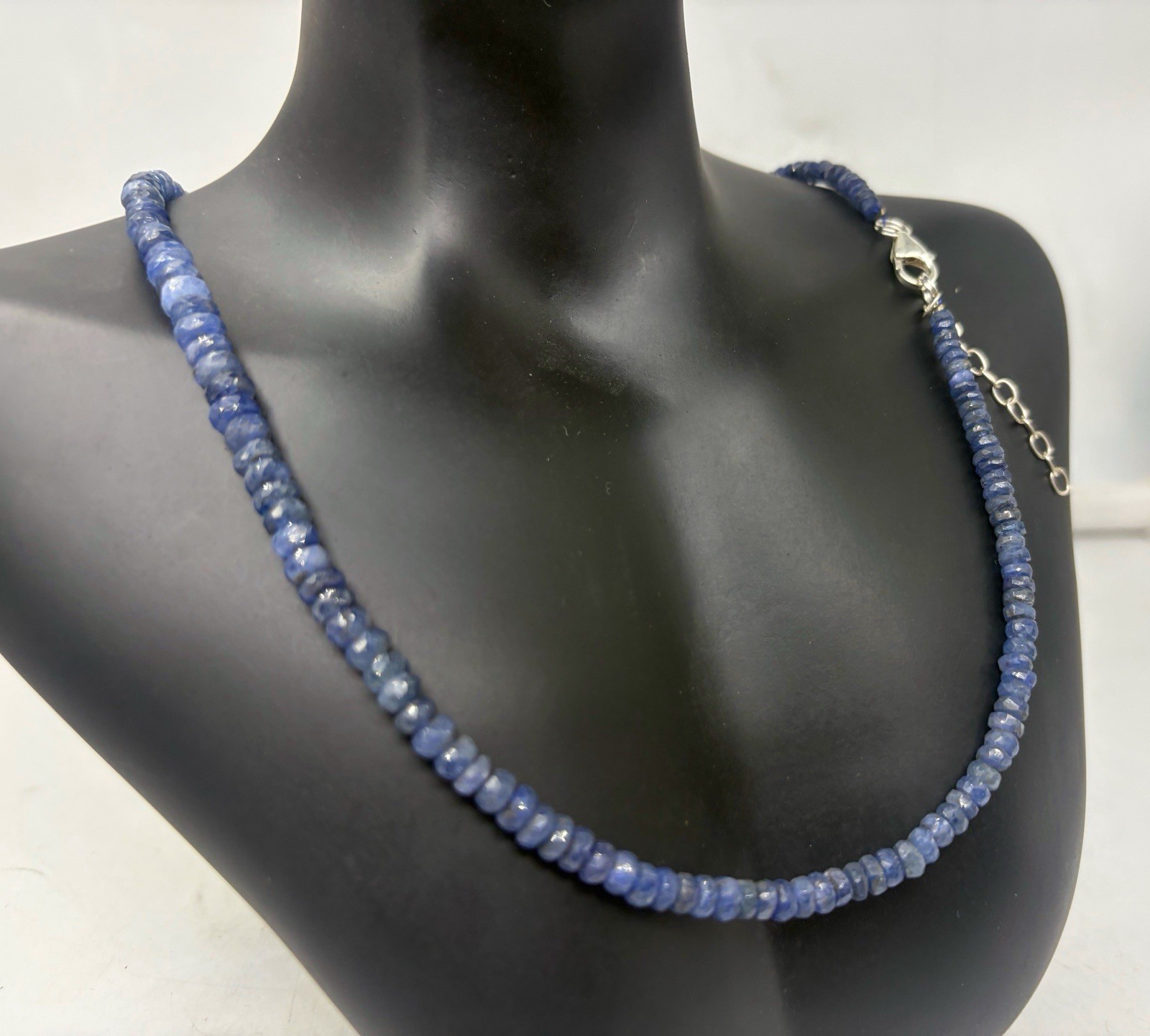 Burmese Blue Sapphire Necklace 20” 4–5mm Faceted Sterling Silver Clasp