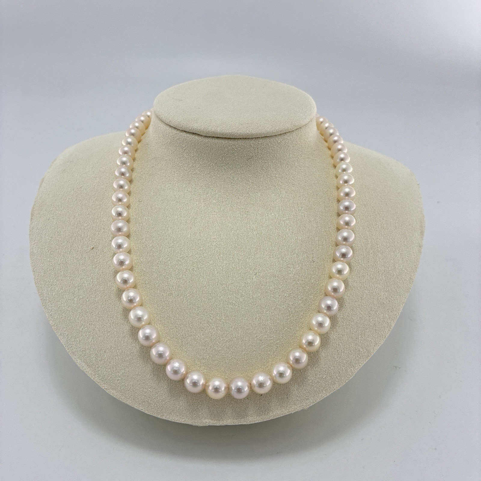 7-7.5mm Pearl Japanese Akoya White-Rose Necklace Silver 17.0″