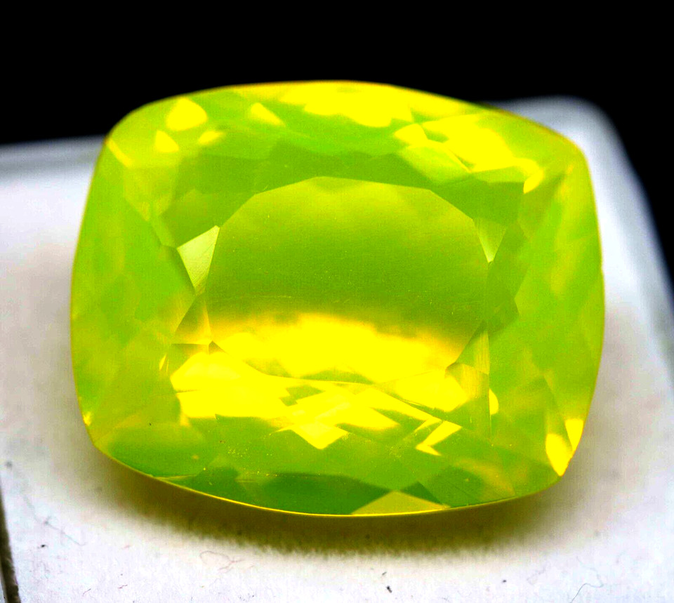 Certified 69.41 Ct Natural Neon Yellow Fire Opal Cushion Cut Untreated Gemstone