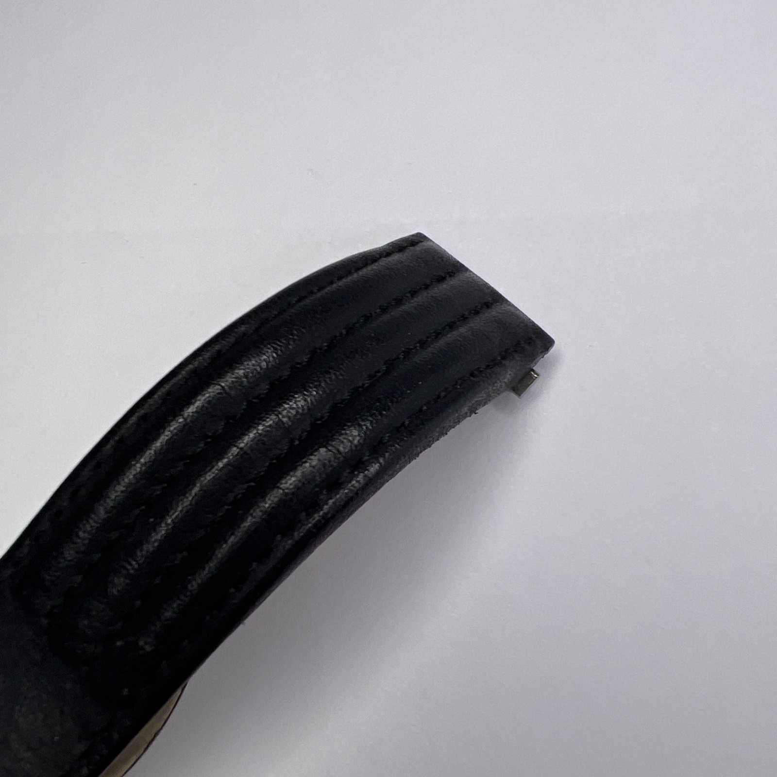 19mm Cartier Black Ridged Leather Strap Band 18mm Steel Foldover Deployant Clasp