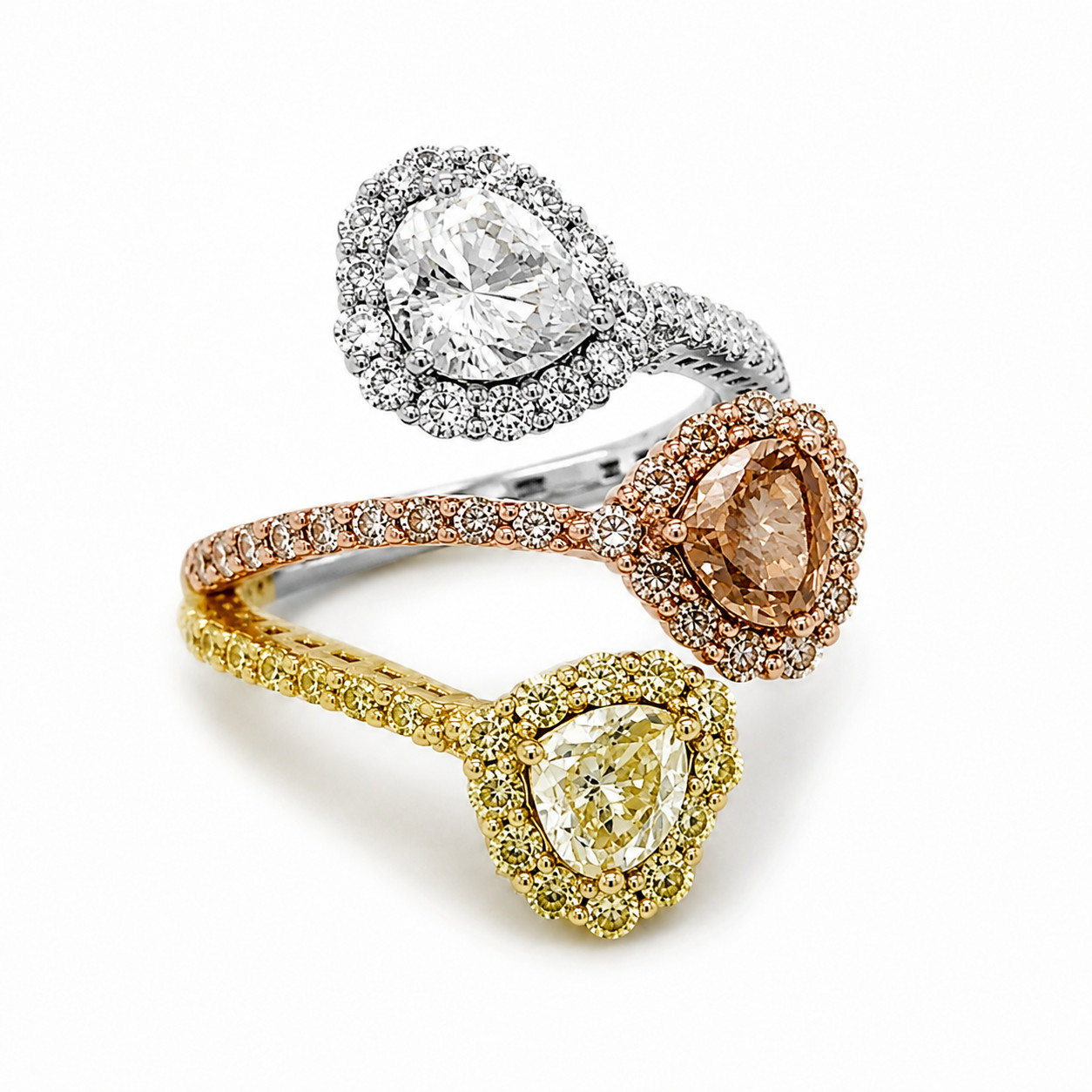 4.83ct GIA Fancy Yellow Orange Brown Diamond Ring 18K Tri-Gold | Heart Diamond H