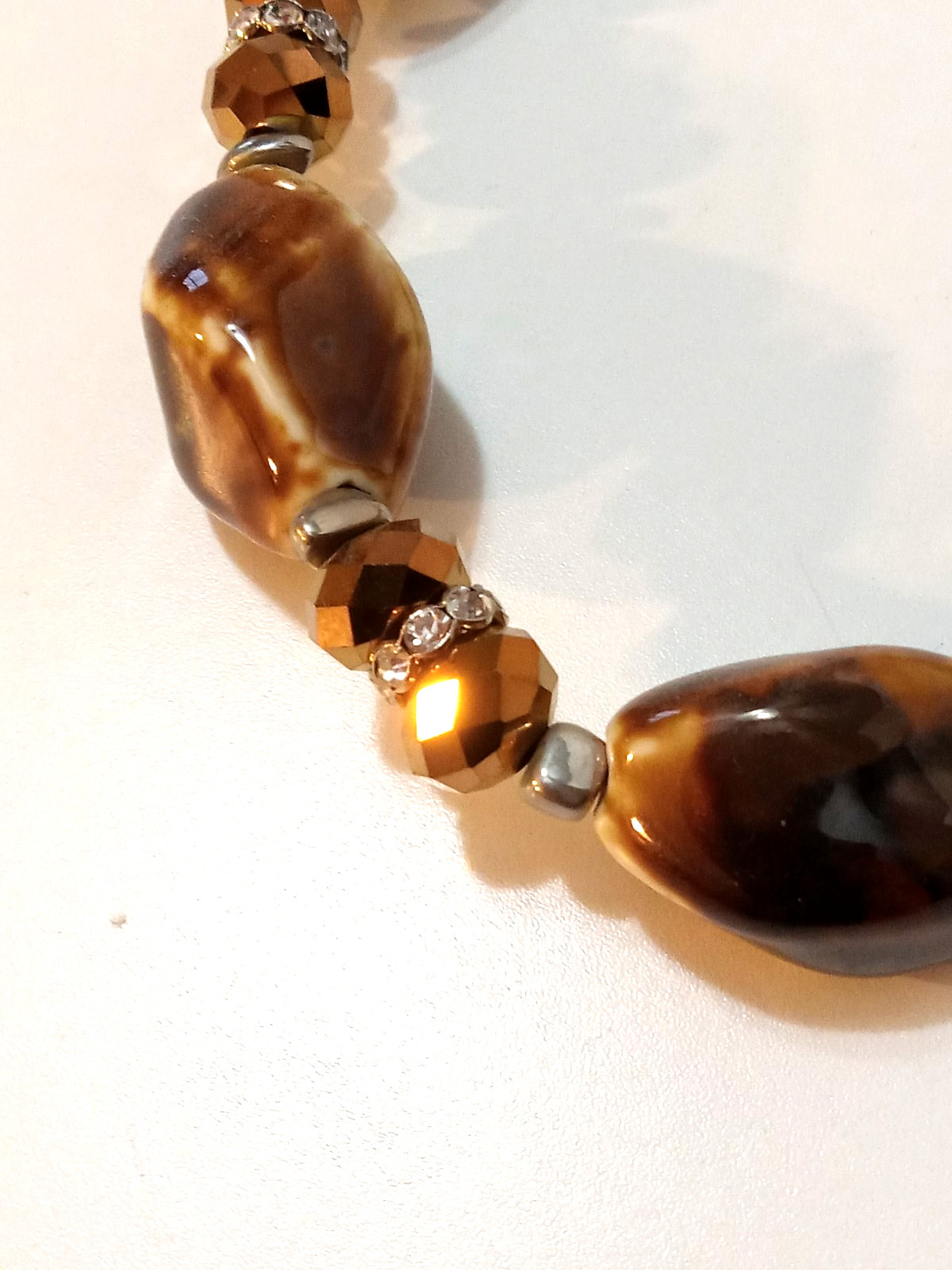 Ladies Hand-crafted Natural Stones Brown Tones & Beads Necklace 18 1/2″-21 1/2″