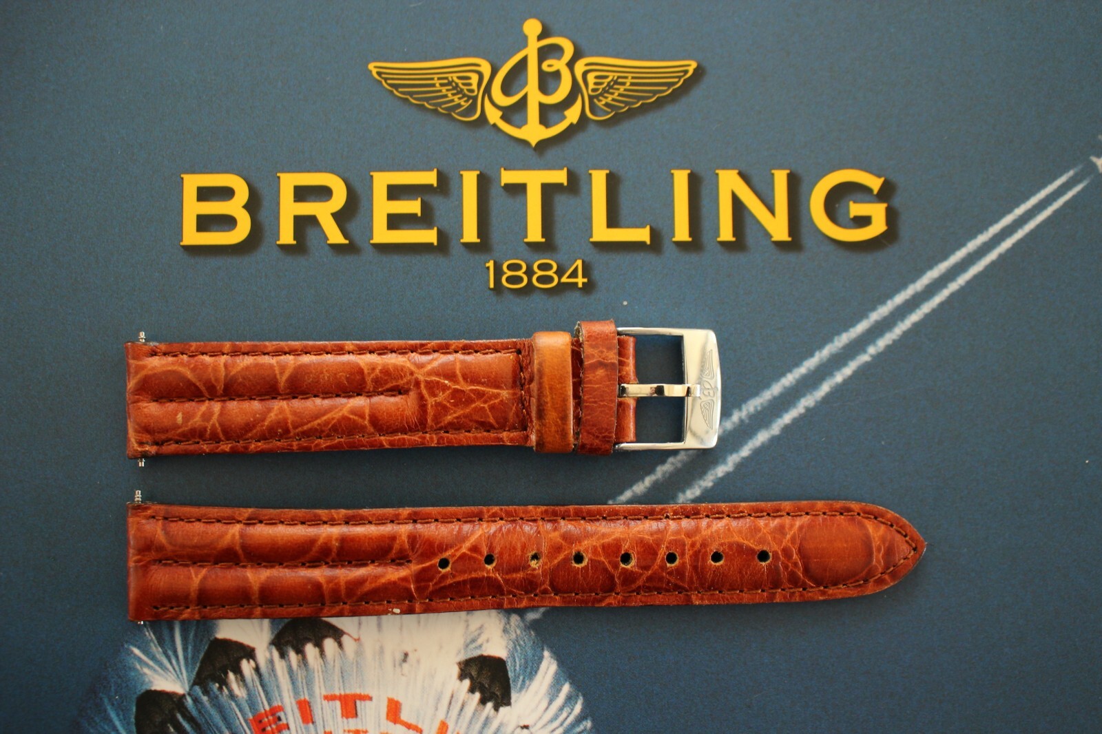 SHARP 18-16 TONGUE BUCKLE TAN DBLE BUMP WATCH BAND WATCHBAND STRAP FOR BREITLING
