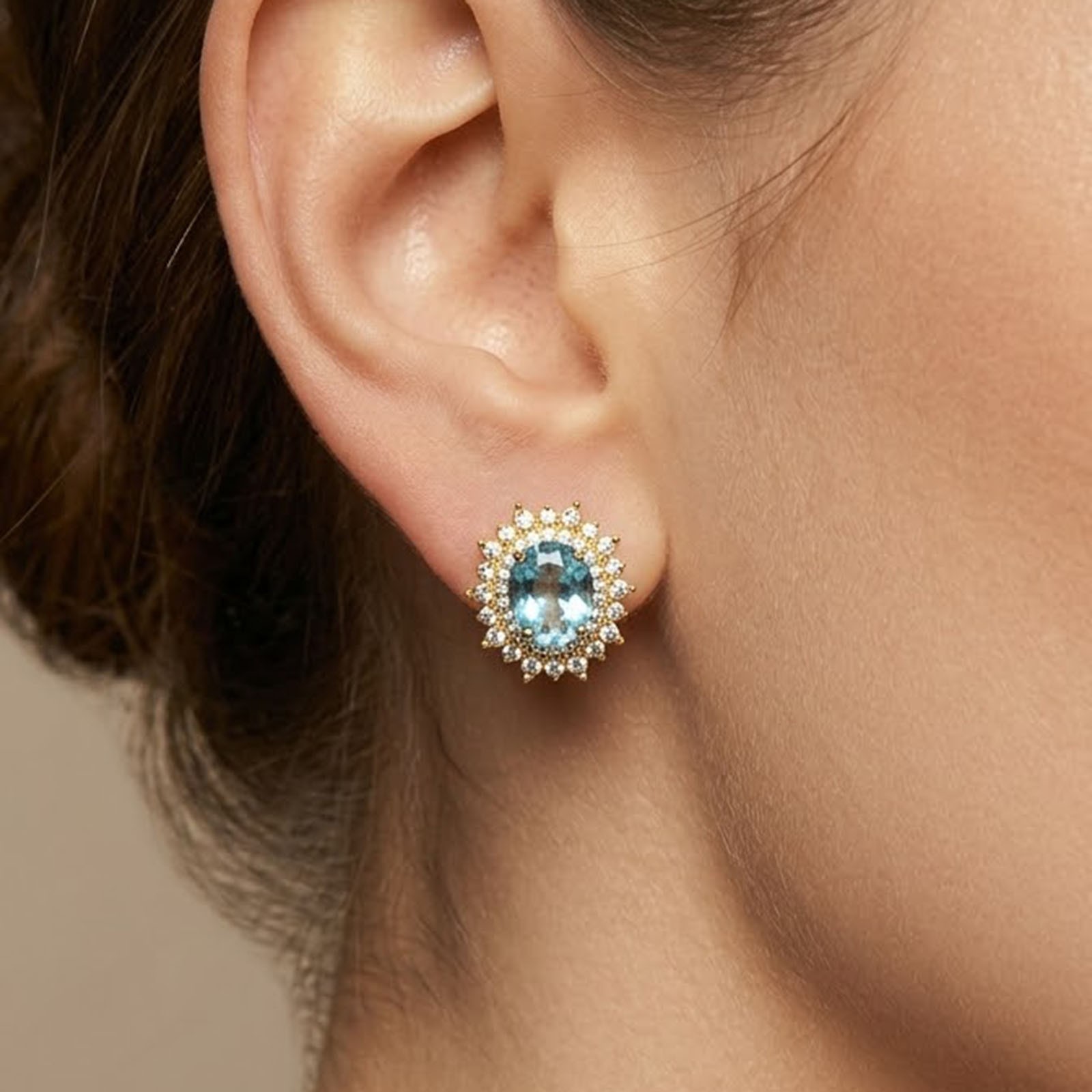 Brilliant Arctic Blue Aquamarine 11.10Ct 925 Sterling Silver 24K Gold Earrings