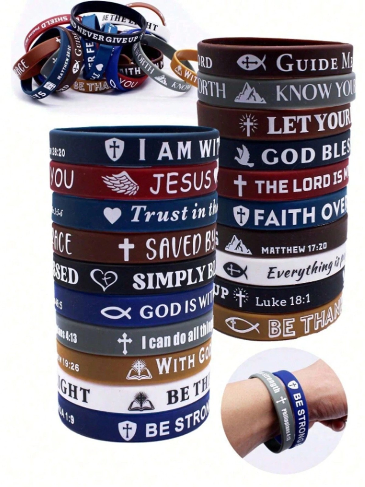 20PCS Christian Bible Verse Silicone Bracelets Religious Scripture Wristbands US