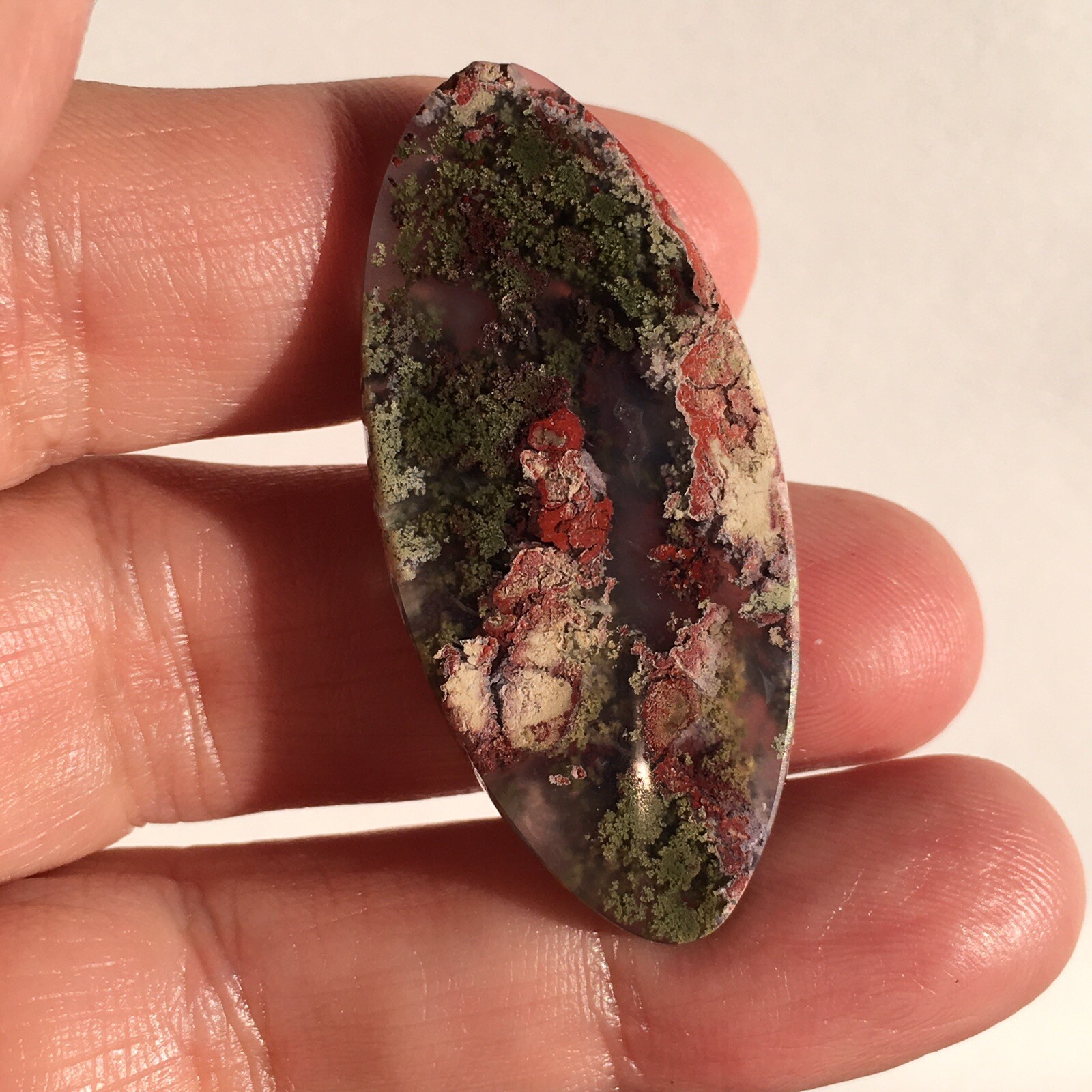 42.8×19.6x6mm Fine Garden Moss Agate Oval Cabochon Loose Picture Stone