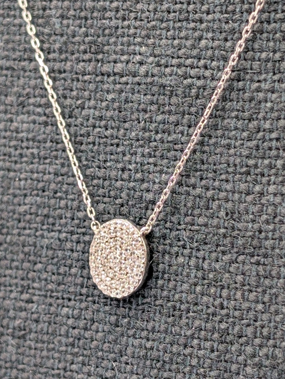 Signed Sterling Silver Pave CZ Circle Cable Chain 925 Necklace 15.75″-18.5″ Adj.