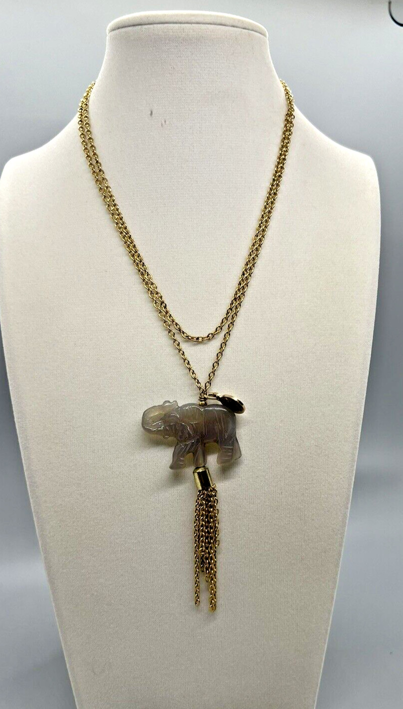 Bourbon And Bowties Flapper Necklace Gold Tone Engraved Elephant 30 “