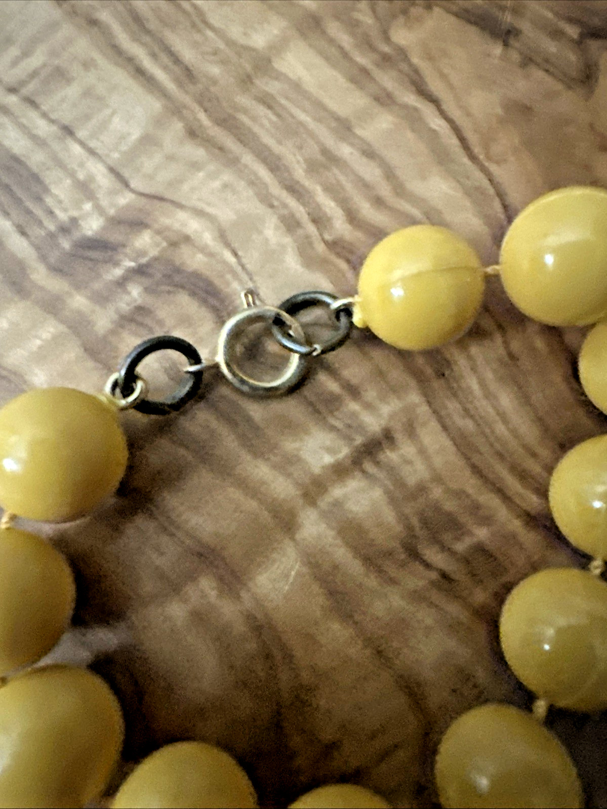Vintage 24” Mustard Yellow Acrylic 12mm Beaded Necklace Bold Retro Spring Ring