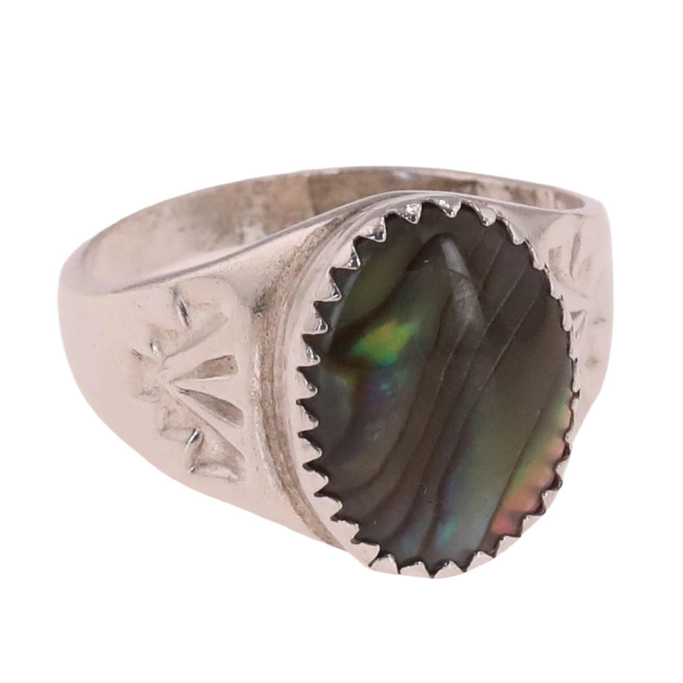 VTG Sterling Silver | Navajo Hand-Stamped Abalone Ring | Size 7.75 | 5g
