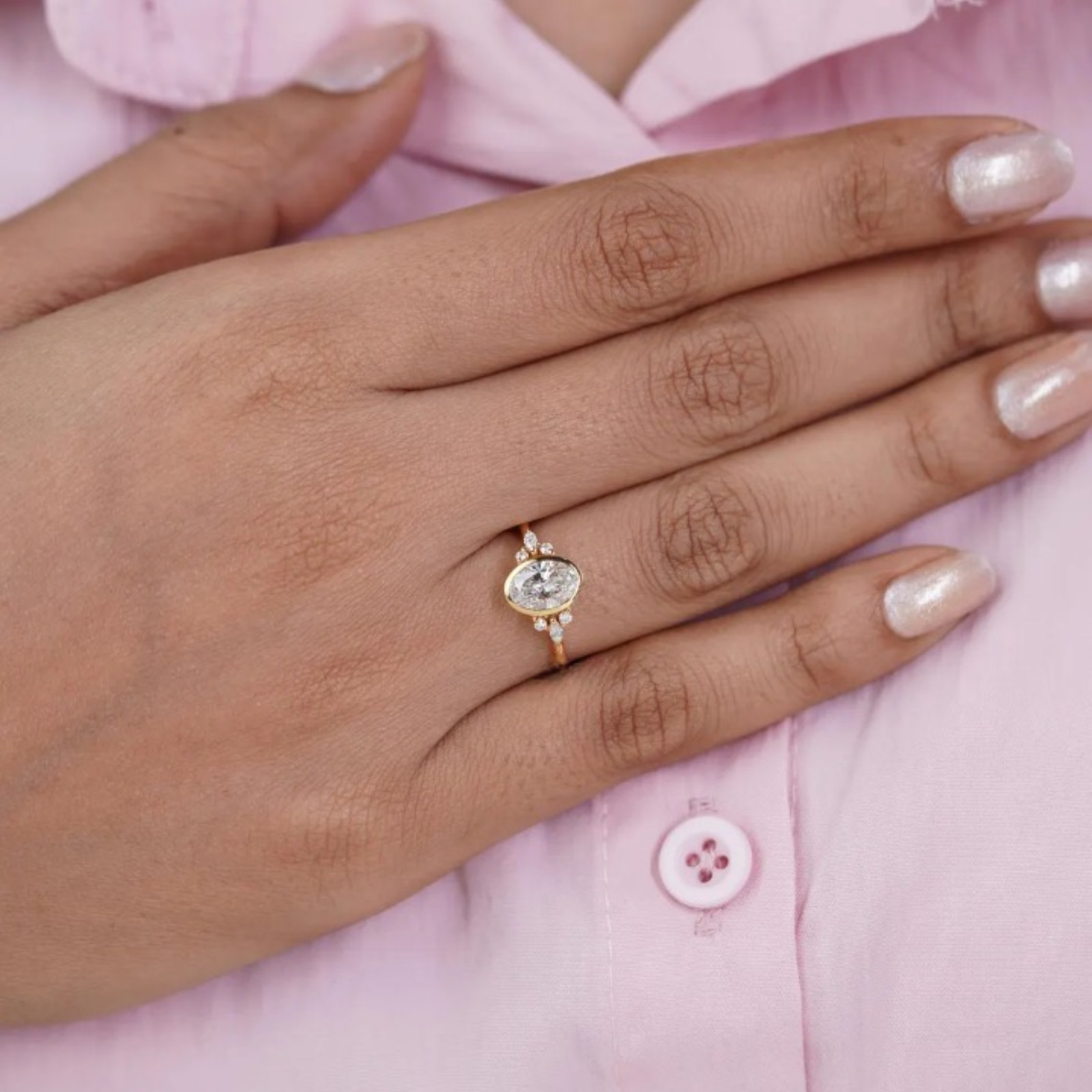 1 Carat Oval Cut Lab Grown Diamond Engagement Ring | 14k Yellow Gold VVS VS