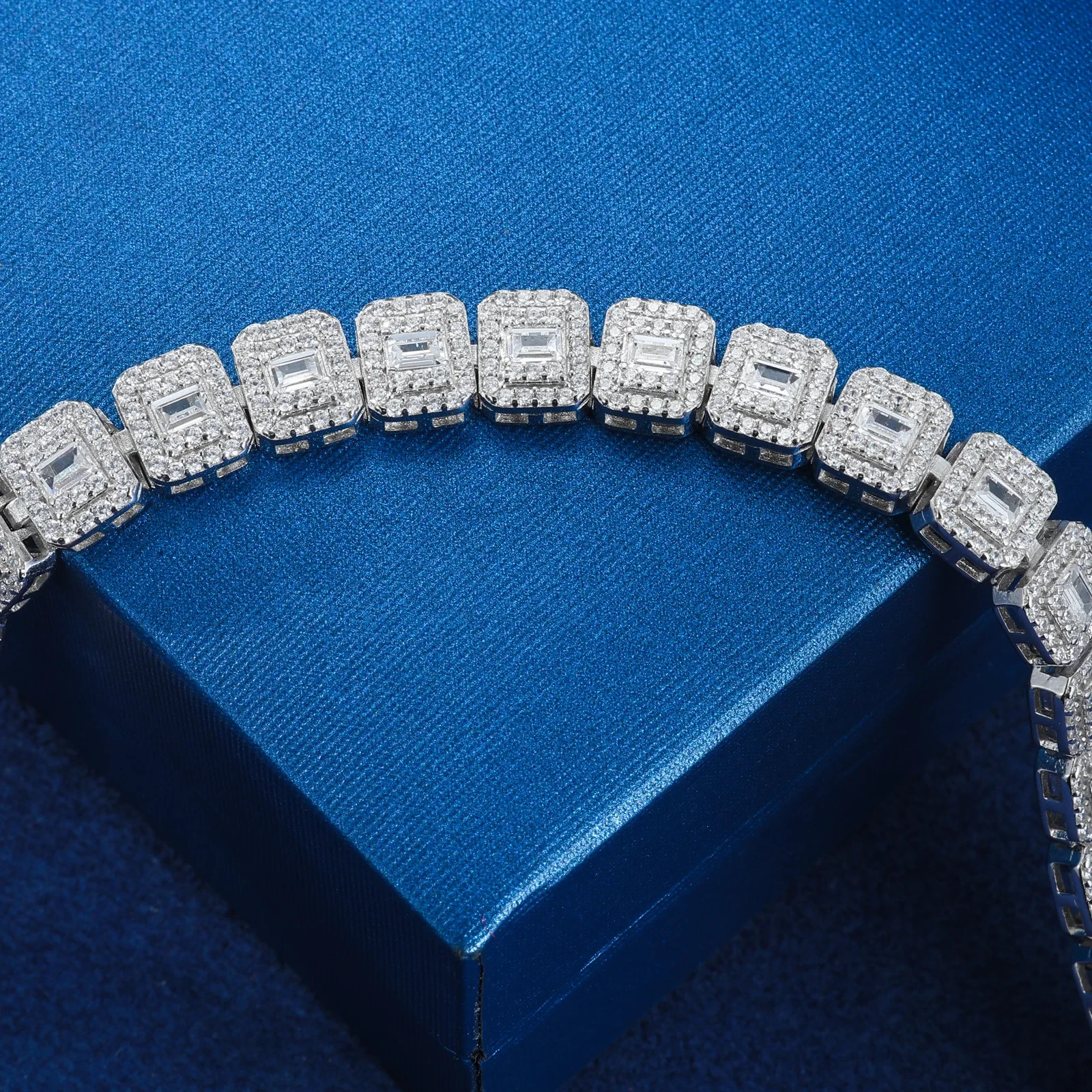 Moissanite Tennis Bracelet 925 Sterling Silver Iced Out Halo Link Chain 8 Inches