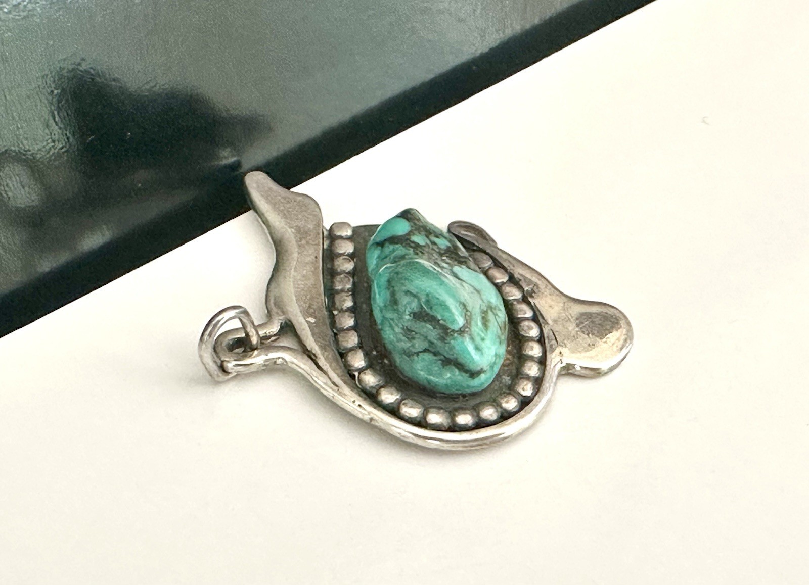 Sterling Silver 925 Abstract Turquoise Vintage Modernist Retro Pendant Handmade