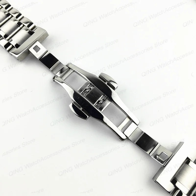 Solid Stainless Steel Watchband Arc Flat End for Tissot Butterfly Clasp Strap