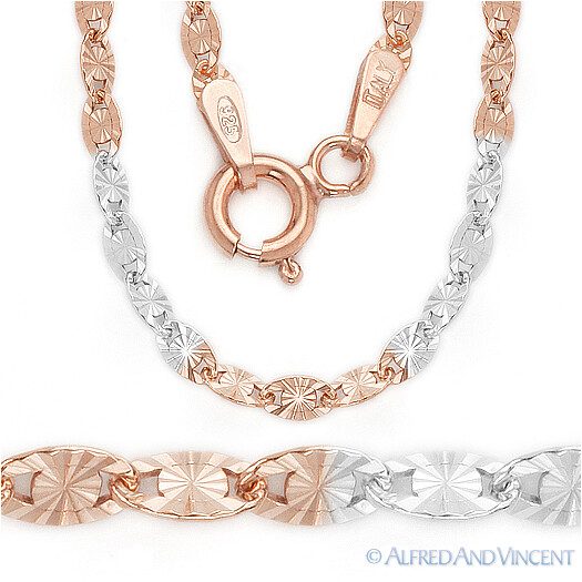2.5mm Valentino Link 925 Sterling Silver 2Tone 14k RW Gold-Plated Chain Necklace