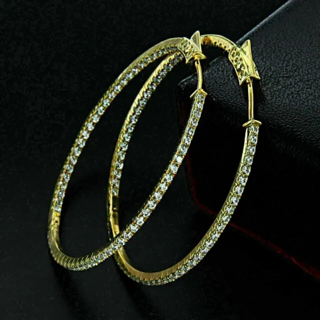 14k Yellow Gold Finish 2.17 Ct Simulated Diamond Long Hoop Earrings for Women