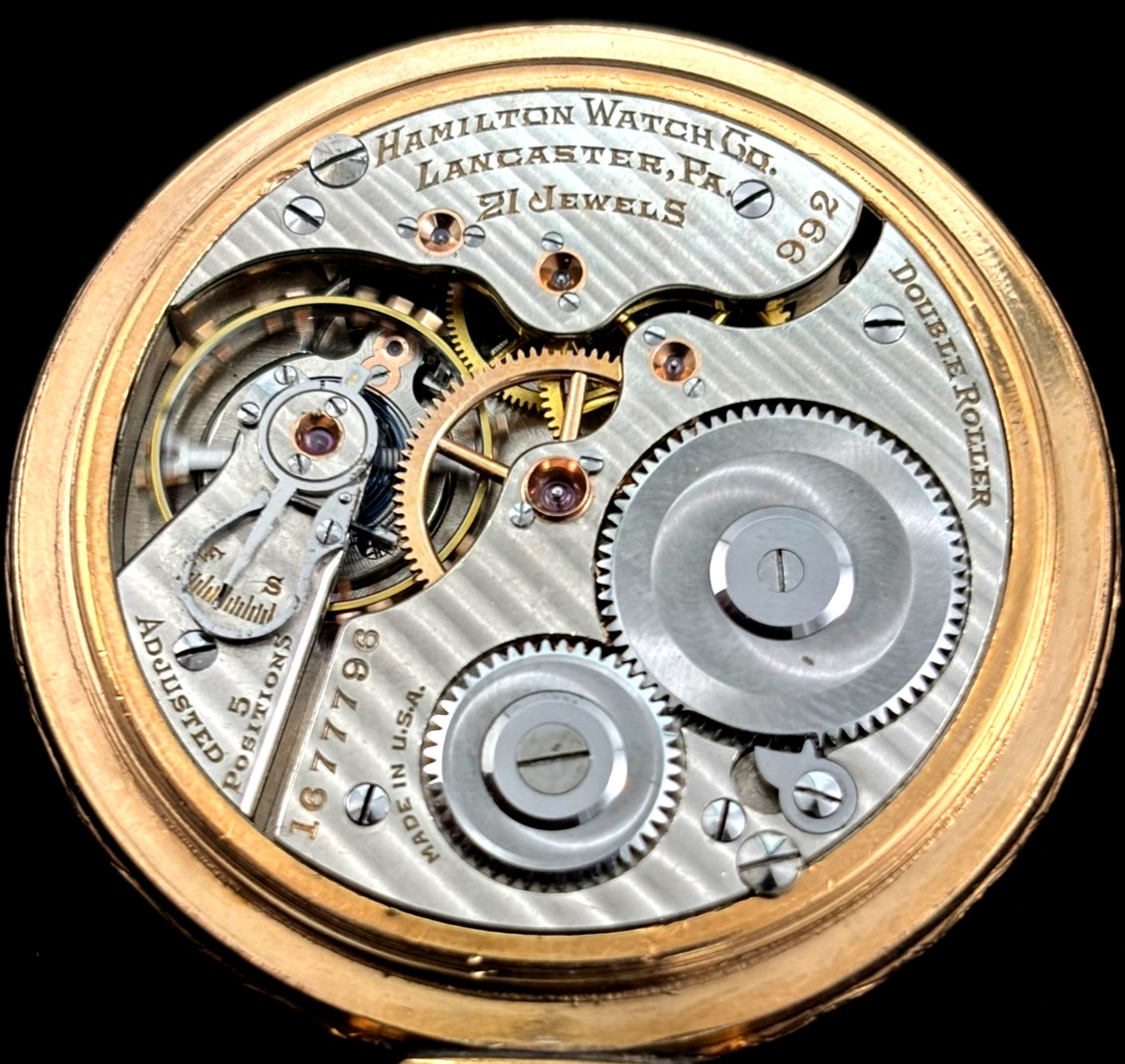 Hamilton 16s 21J 992 Railroad Pocket watch 103 YO M#7 Rose Gold Case Near Mint