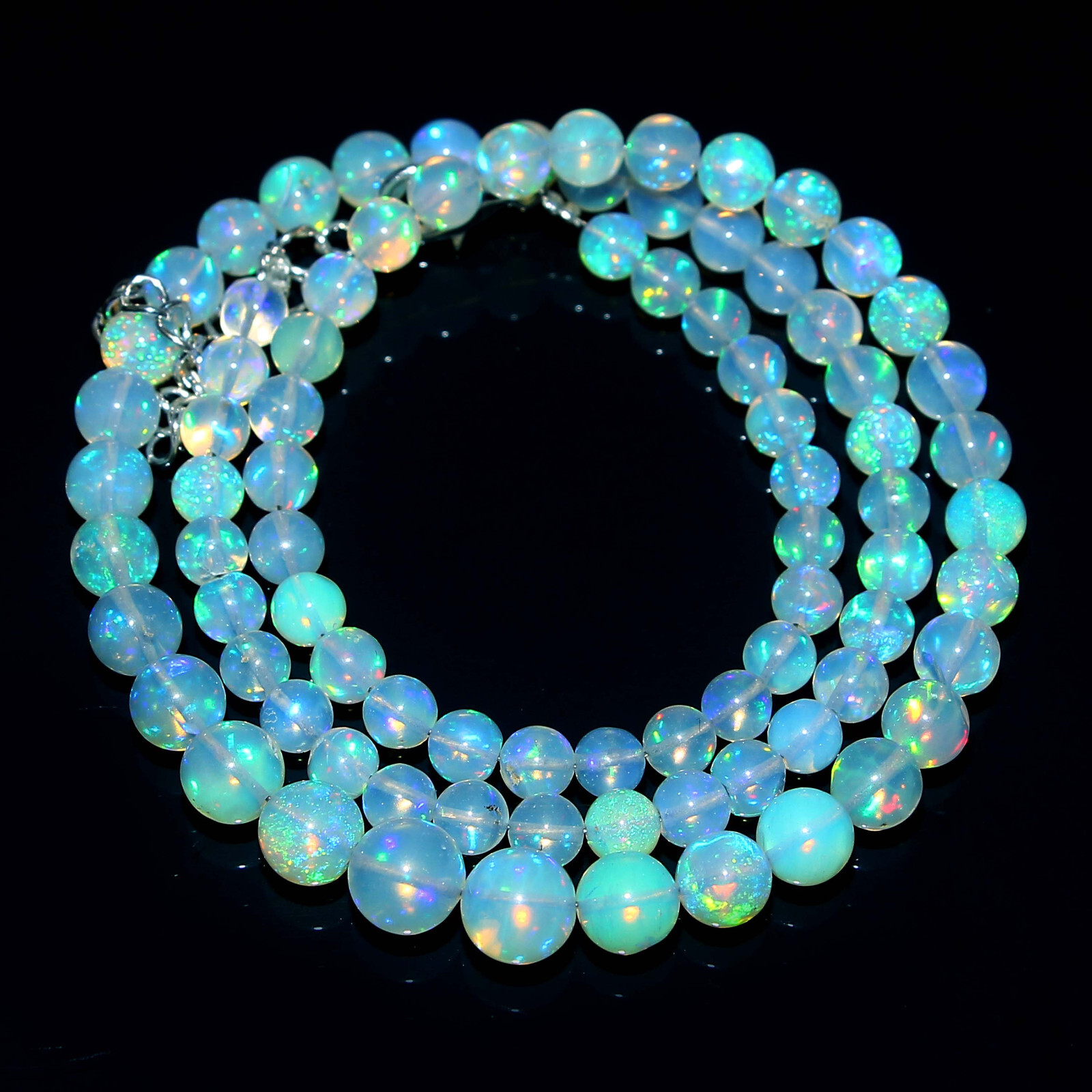 Natural Ethiopian Welo Fire Opal Balls Round Beaded Gemstone Necklace 16 Inches