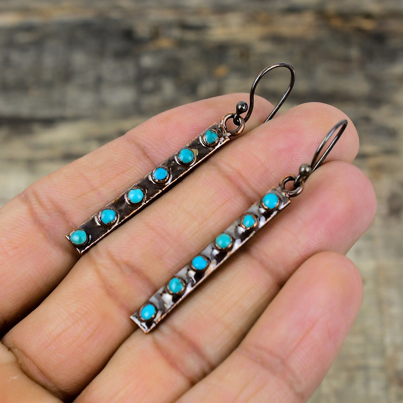 Arizona Turquoise Copper Electroformed Drop/Dangle Earrings For Girls 2.28″