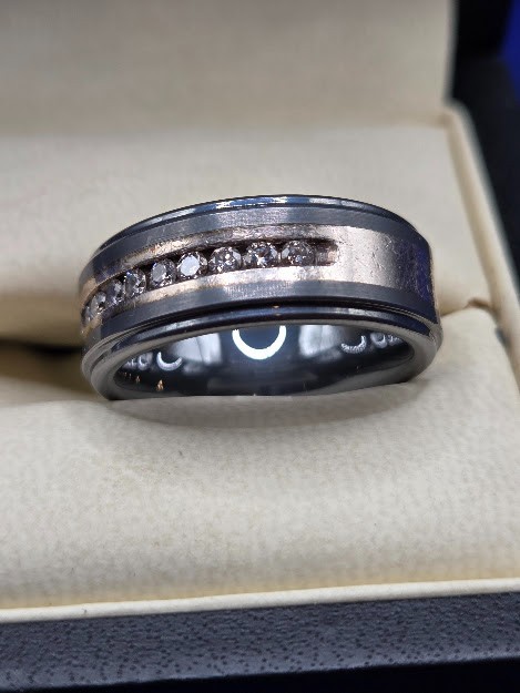 Men’s Size 8 Wedding Ring 9 Diamonds Triton Tungsten Carbide .925 Get it first