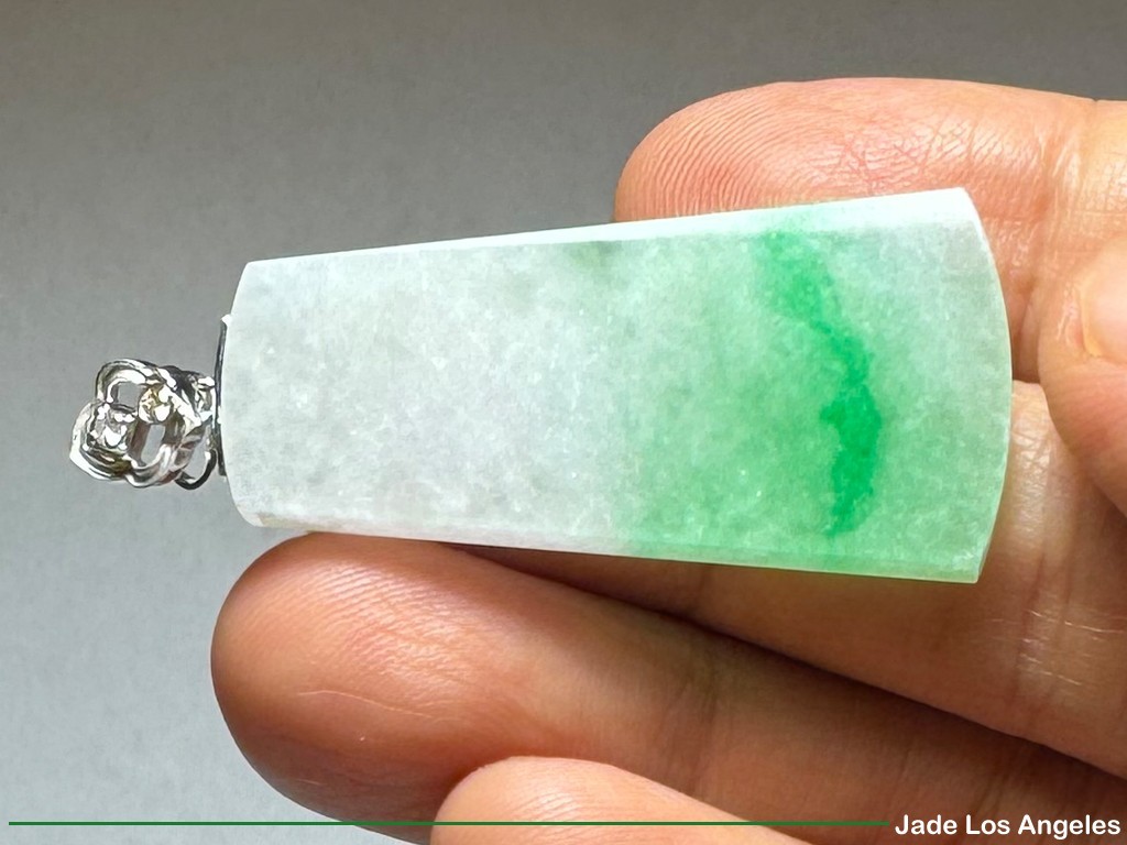 Plain Safe 平方平安 Apple Green Jadeite Jade 18K white Gold Diamond Pendant 45.23ct