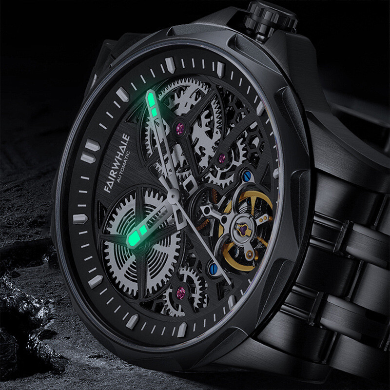 MARK FAIRWHALE Hollow Waterproof Luminous Tourbillon Automatic Mechanical Watch`