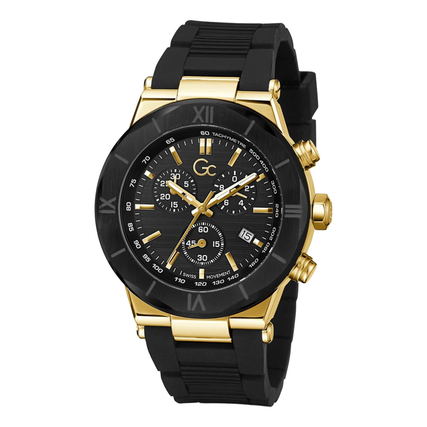 Gc Gents Force Black Silicone Strap 44mm Dress Watch Y69005G2MF