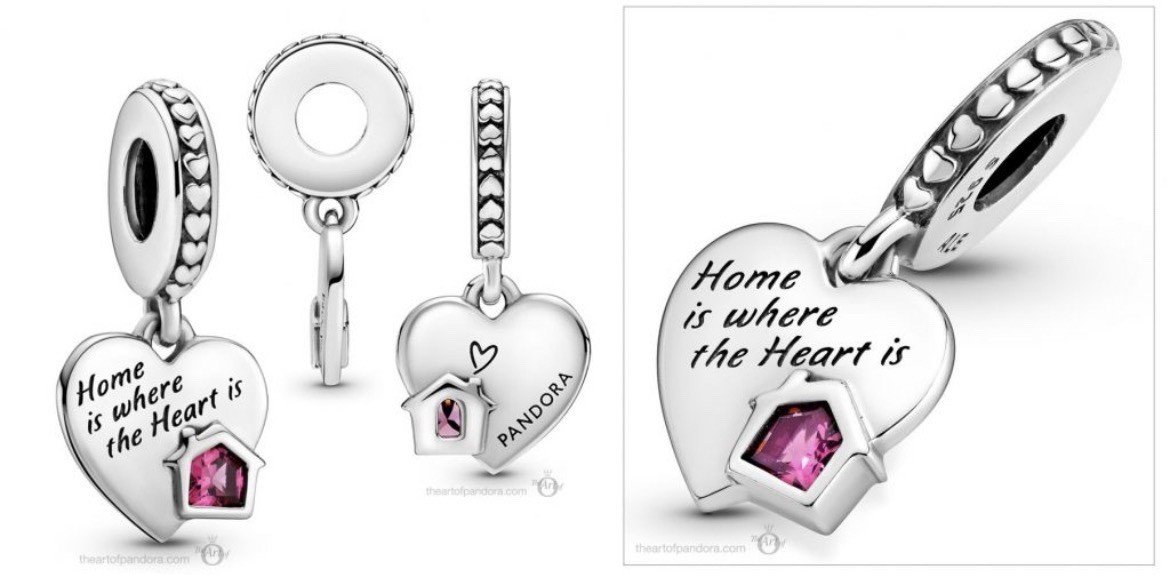 NWOT Pandora Moments 925 Silver Love My Home Heart Dangle Charm 799324C01
