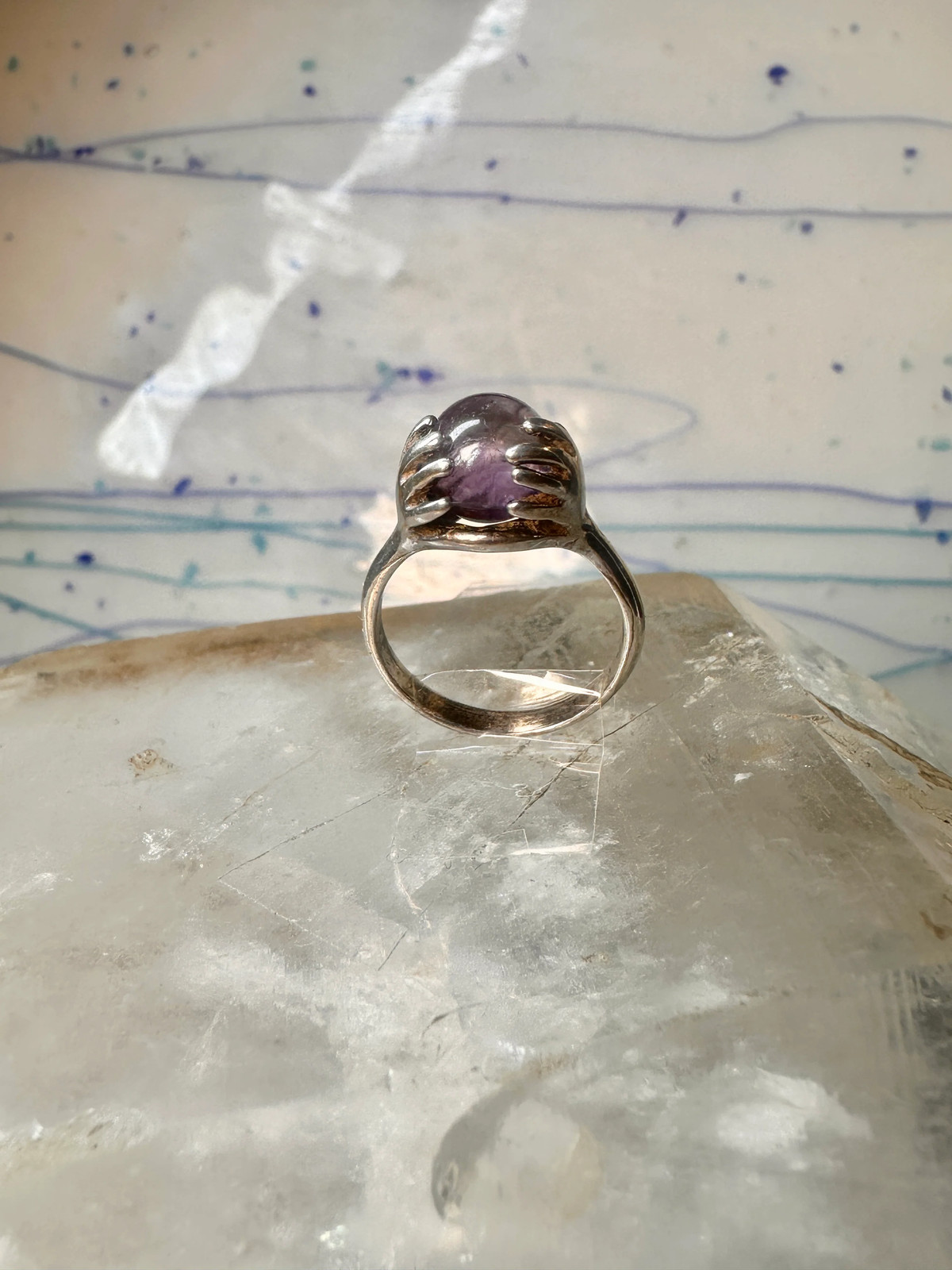 Hands ring size 6 amethyst orb ball globe band sterling silver women