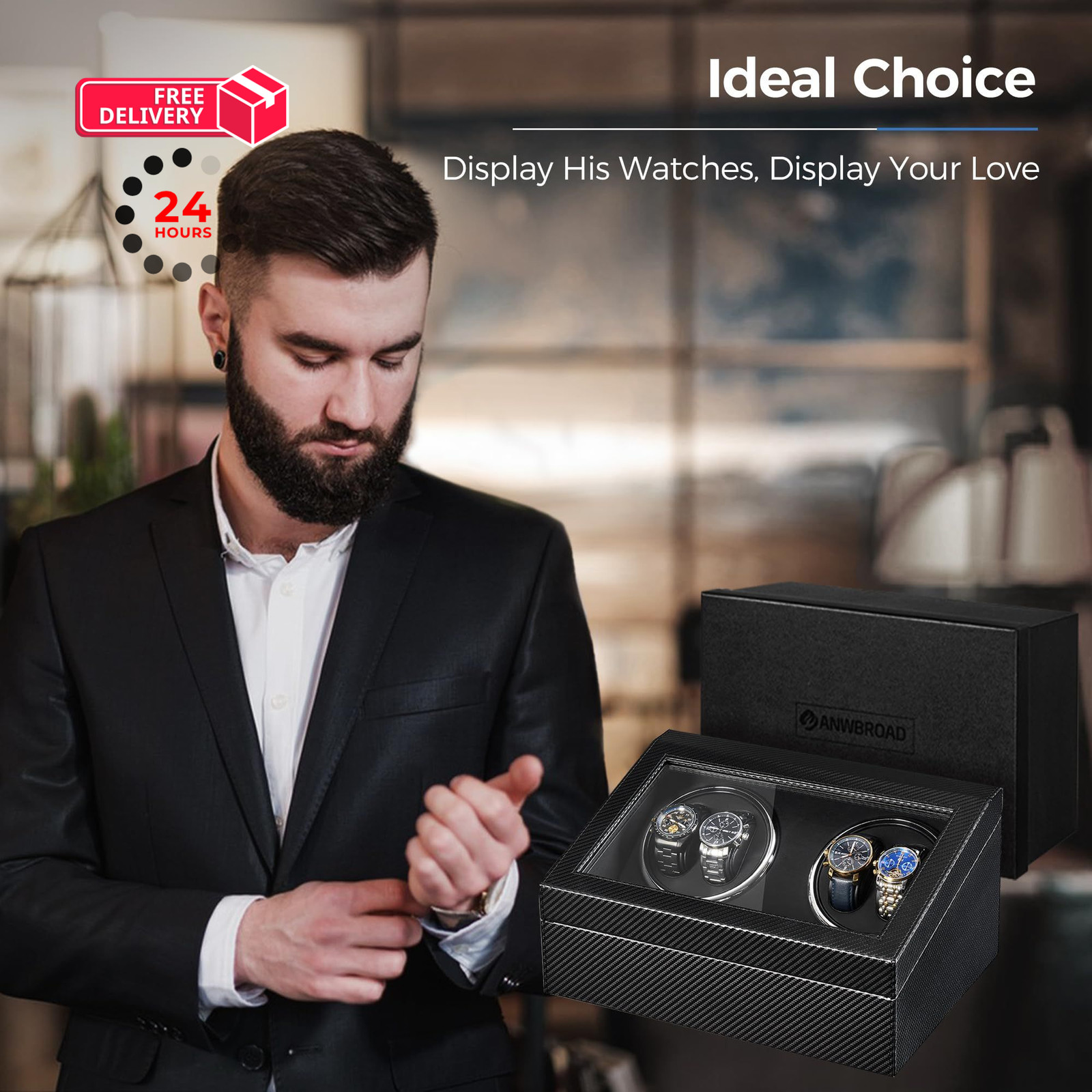 ANWBROAD Watch Winders for Automatic 15.94 x 7.67 x 11.81 inches, Black