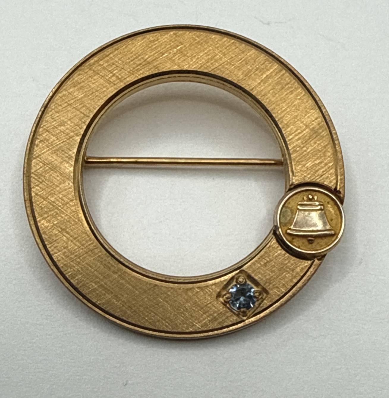LGB Balfour 1/5 10K Gold Filled Bell Phone System AT&T Blue Topaz Service Pin
