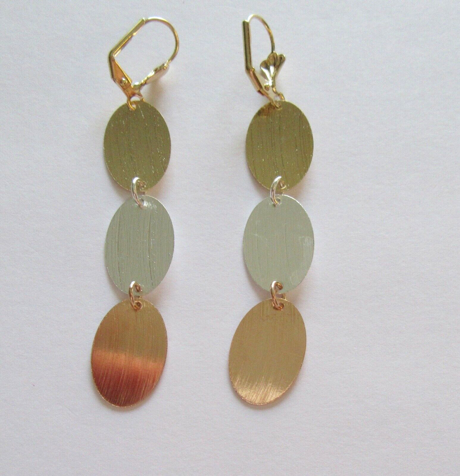 Fashion Earrings 18K gold plated- dangling ovals- yellow, white & rose gold