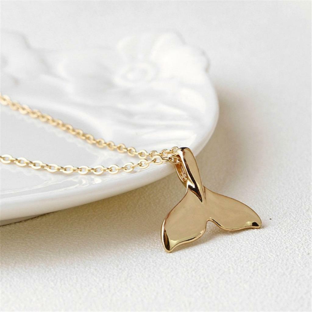 WHALE TAIL NECKLACE 17″ Chain Fish Nautical Beach Mermaid Gold Silver Color NEW