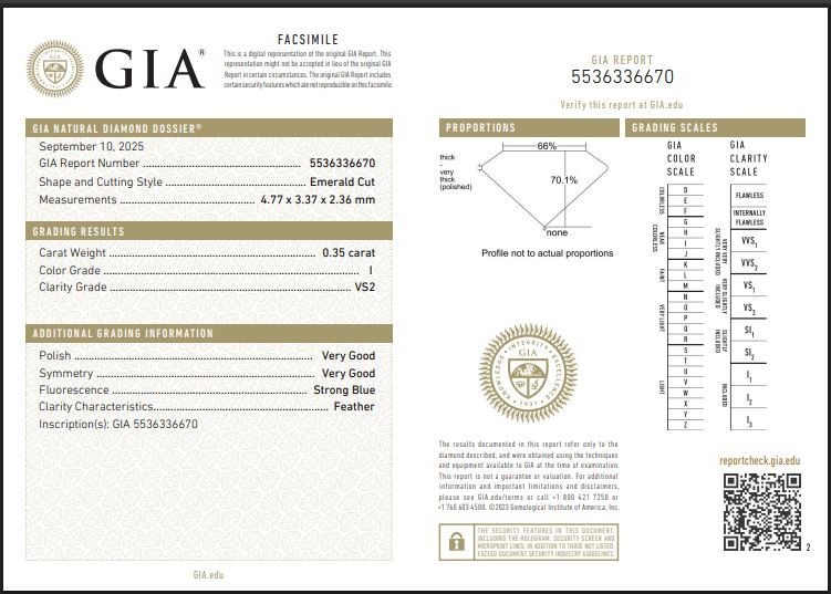 0.35 Ct 100% Natural Diamond GIA Certified Loose Octagon Cut 4×3 mm I/VS Grade