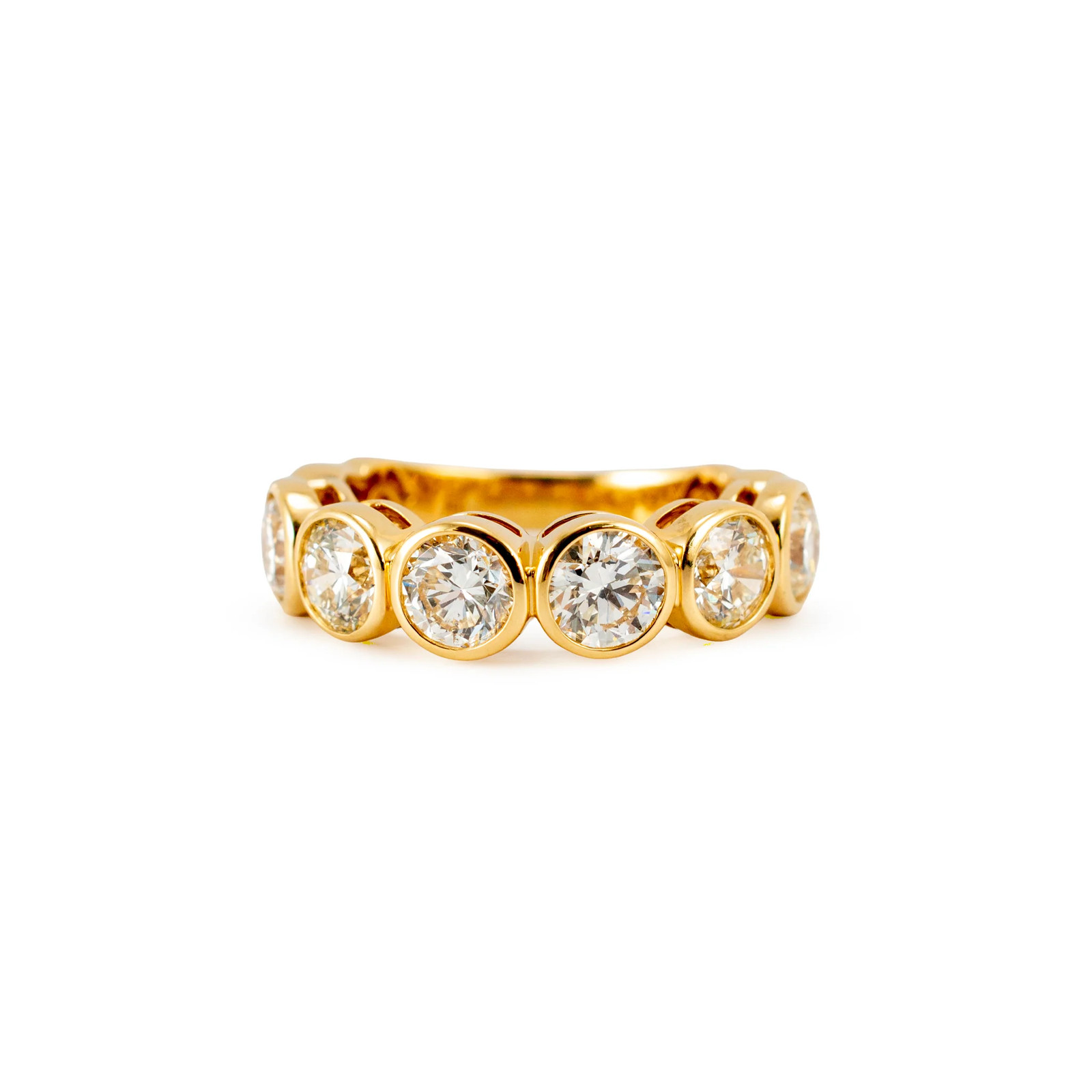 Ladies 18K Yellow Gold 3.05ctw Bezel Set Half Eternity Diamond Band Ring