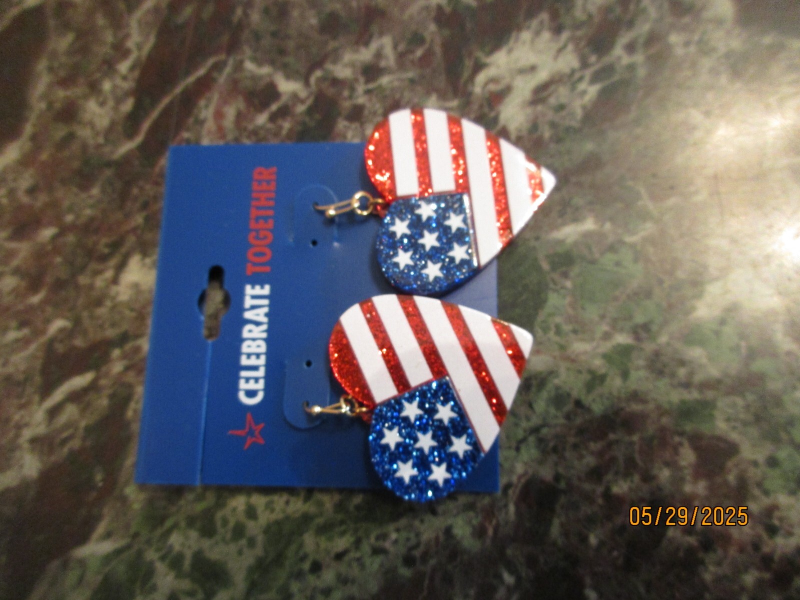 Celebrate Together Patriotic Star Heart Drop Dangle Earrings NWT