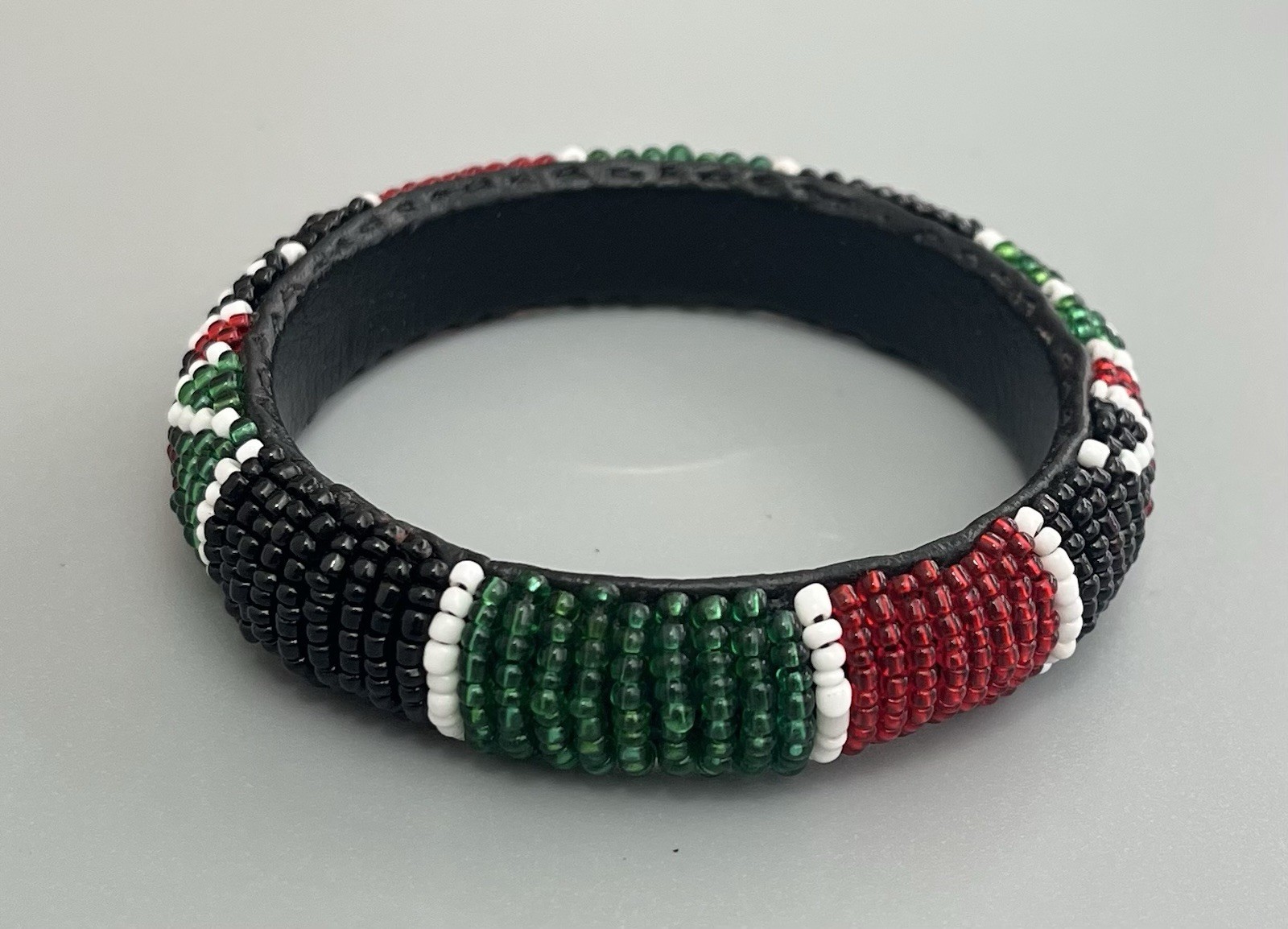 African Seed Beaded Maasai Bangle Bracelet Made in Kenya-Black-Green-Red-White