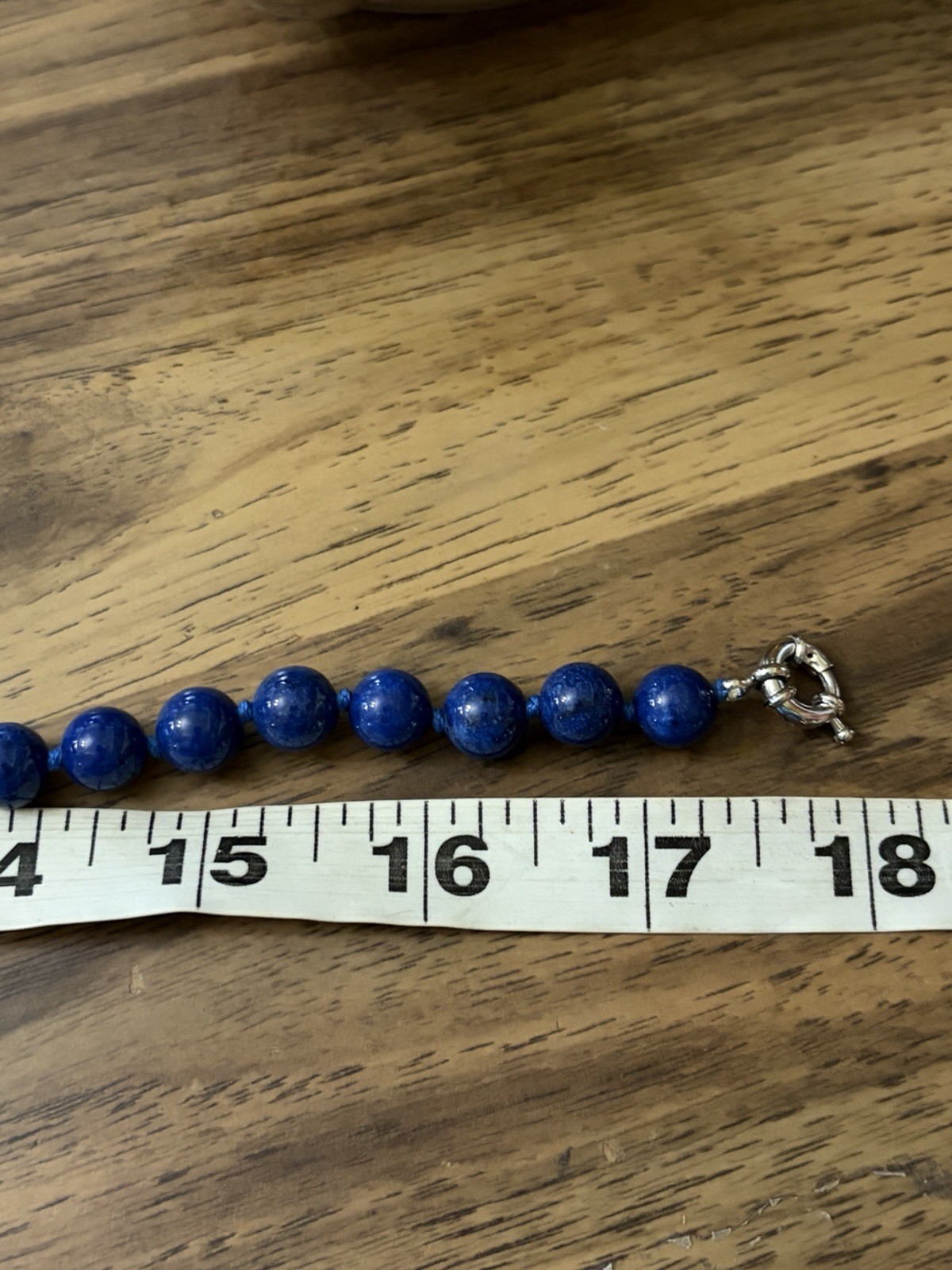 10mm Round Lapis Lazuli Beads & Oval Pendant Necklace 18”