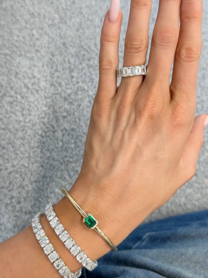 6.00 Ct Emerald Cut Lab Grown Diamond Eternity Forever Band Solid 14K White Gold