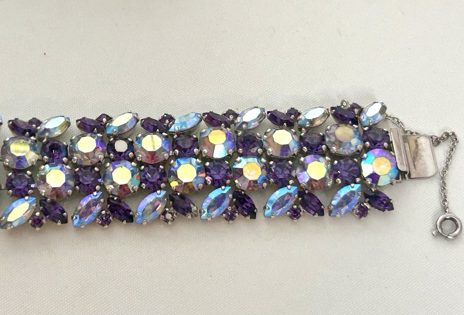 Signed Sherman Rhinestone Bracelet & Earrings Purple & AB Rhinestones