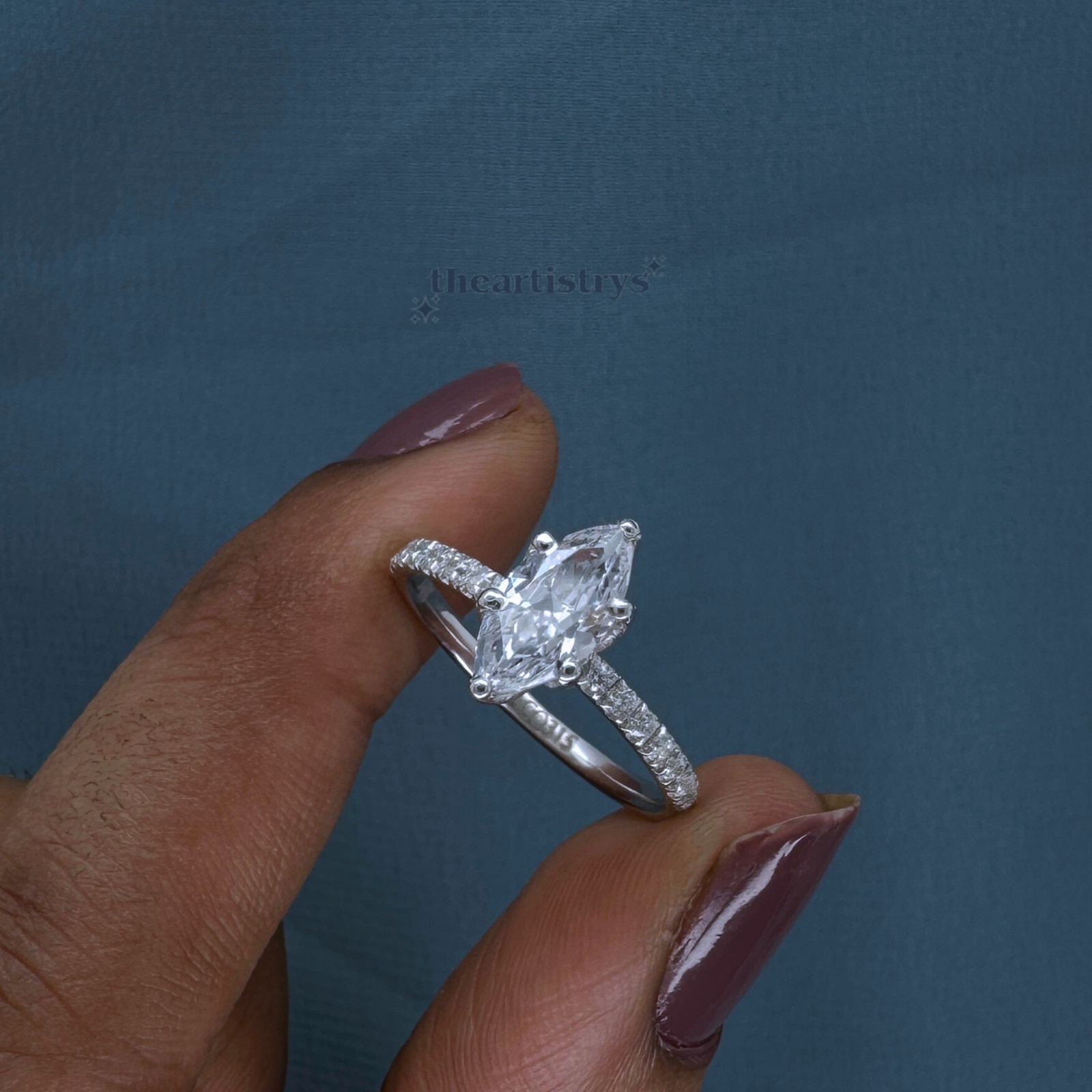 Solid 14K White Gold Solitaire Moissanite Engagement Ring Marquise Cut 1.50 CT