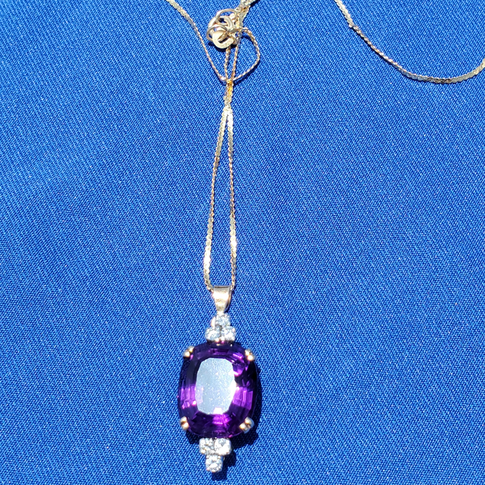 Original EARTH MINED AMETHYST DIAMOND Deco Style Necklaces SOLID 14K GOLD 20″ in