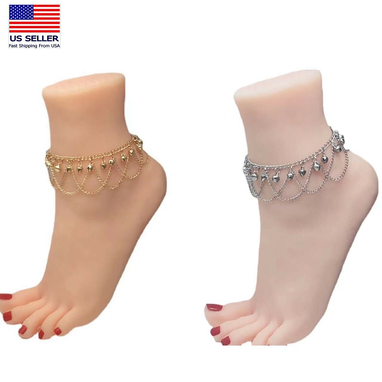 Women Simple Retro Tiny Bell Tassel Anklets Foot Ankle Chain Bohemian 0482