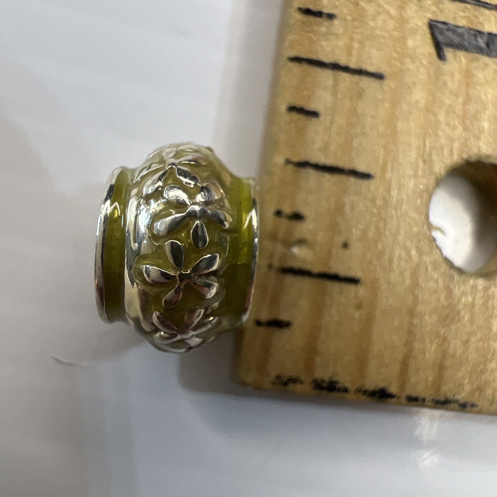 NEW HALIA 925 Sterling Silver Bead Charm Lime Green Enamel Flowers