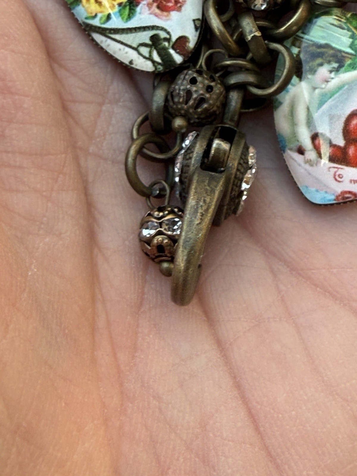 Victorian Style Valentines Charm Bracelet With Heart Motif & 8 Victorian Images