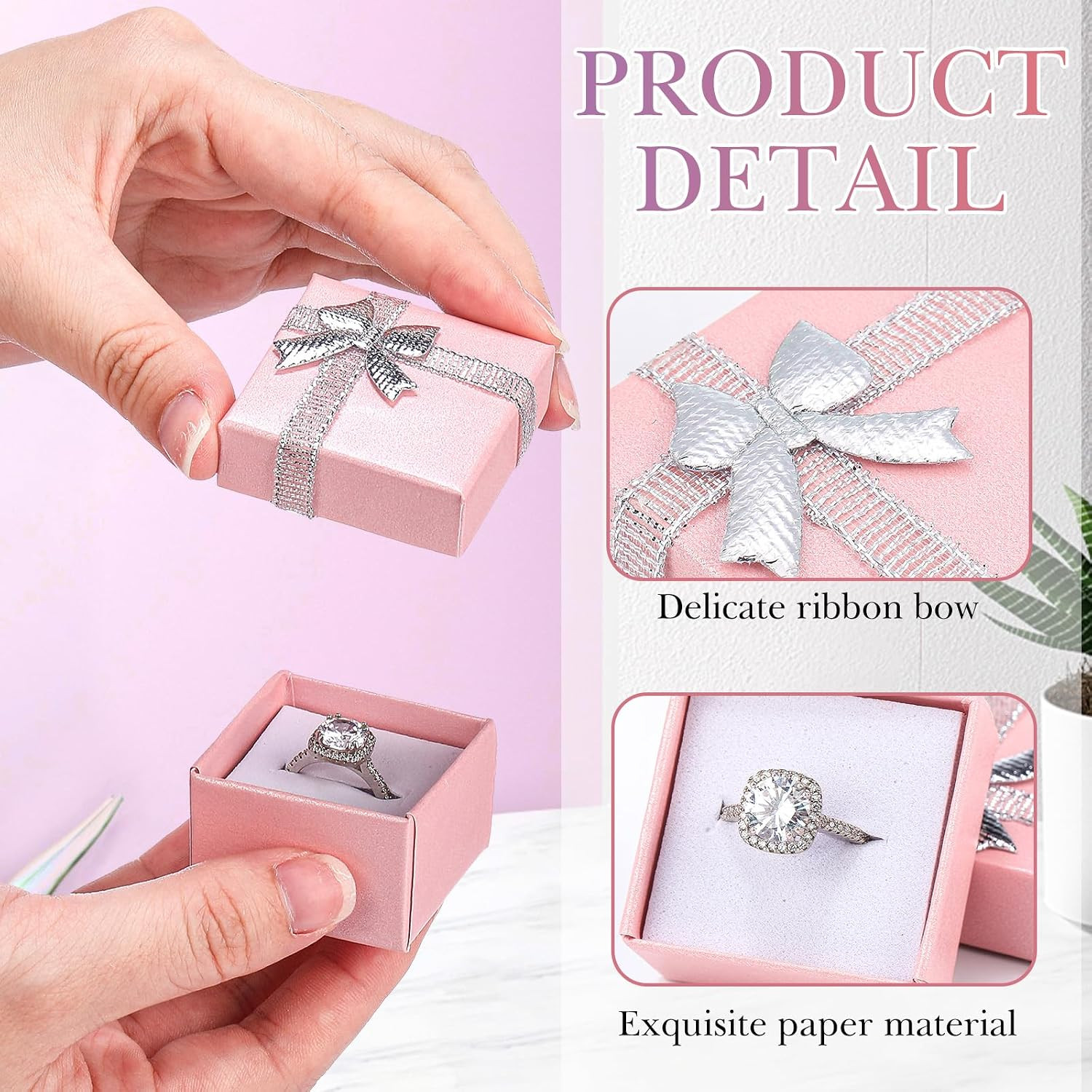 72 Pcs Ring Boxes Bulk Cardboard Jewelry Gift Box with Ribbon Bow Small Gift