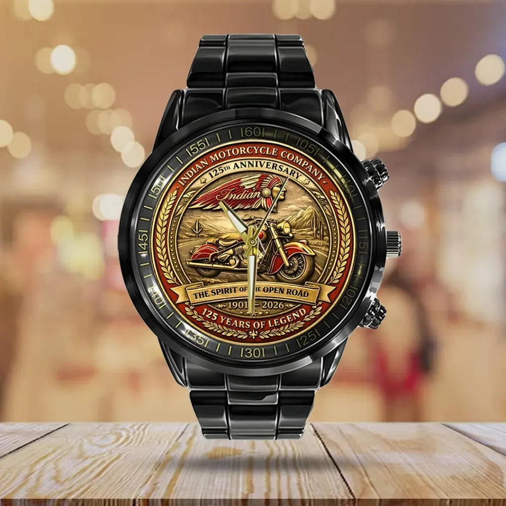 Indian Motorcycle 125th Anniversary Black Stainless Steel Watch