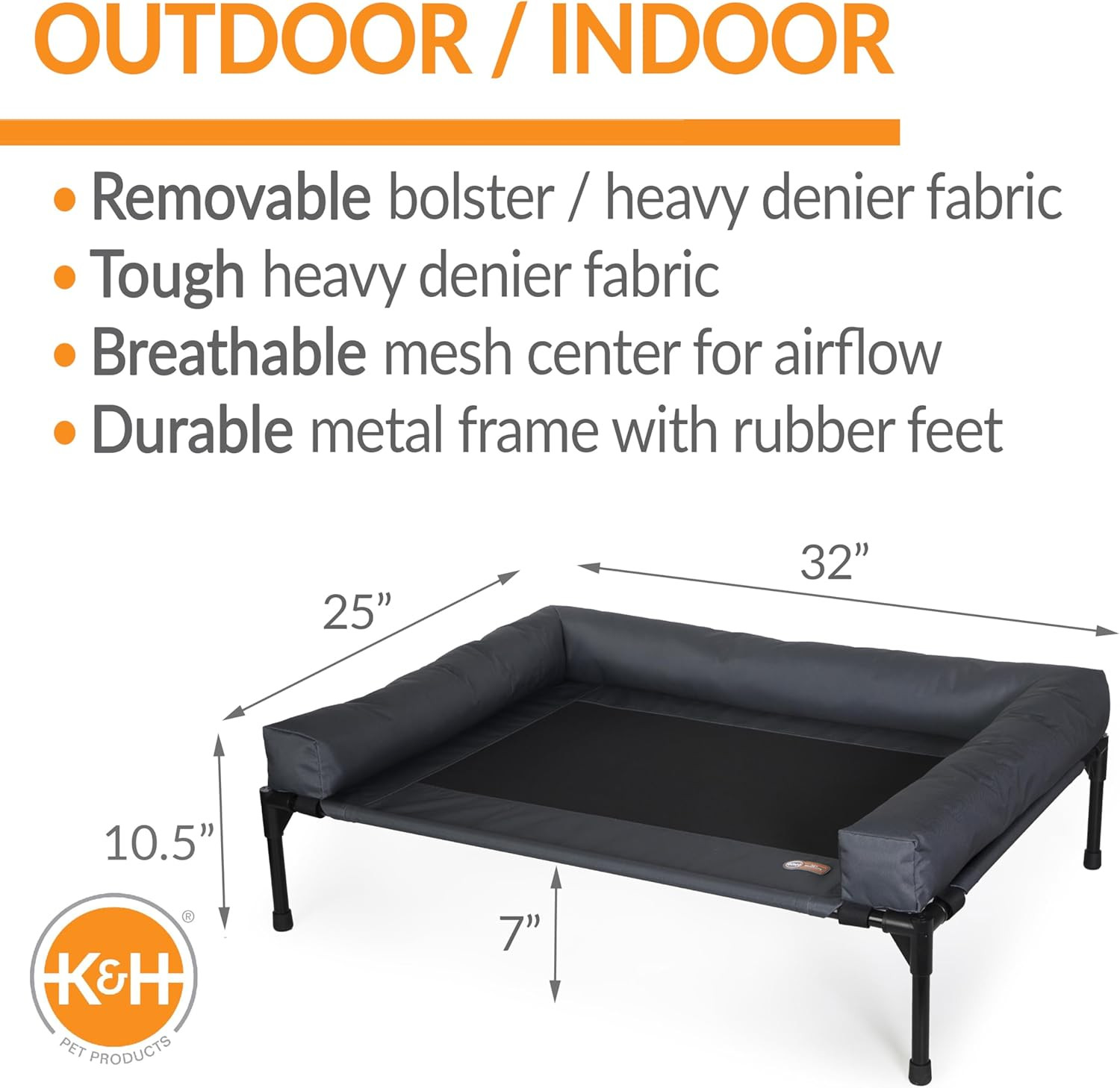 Bolster Dog Cot Cooling Indoor/Outdoor Elevated Dog Bed Hammock with Removable B