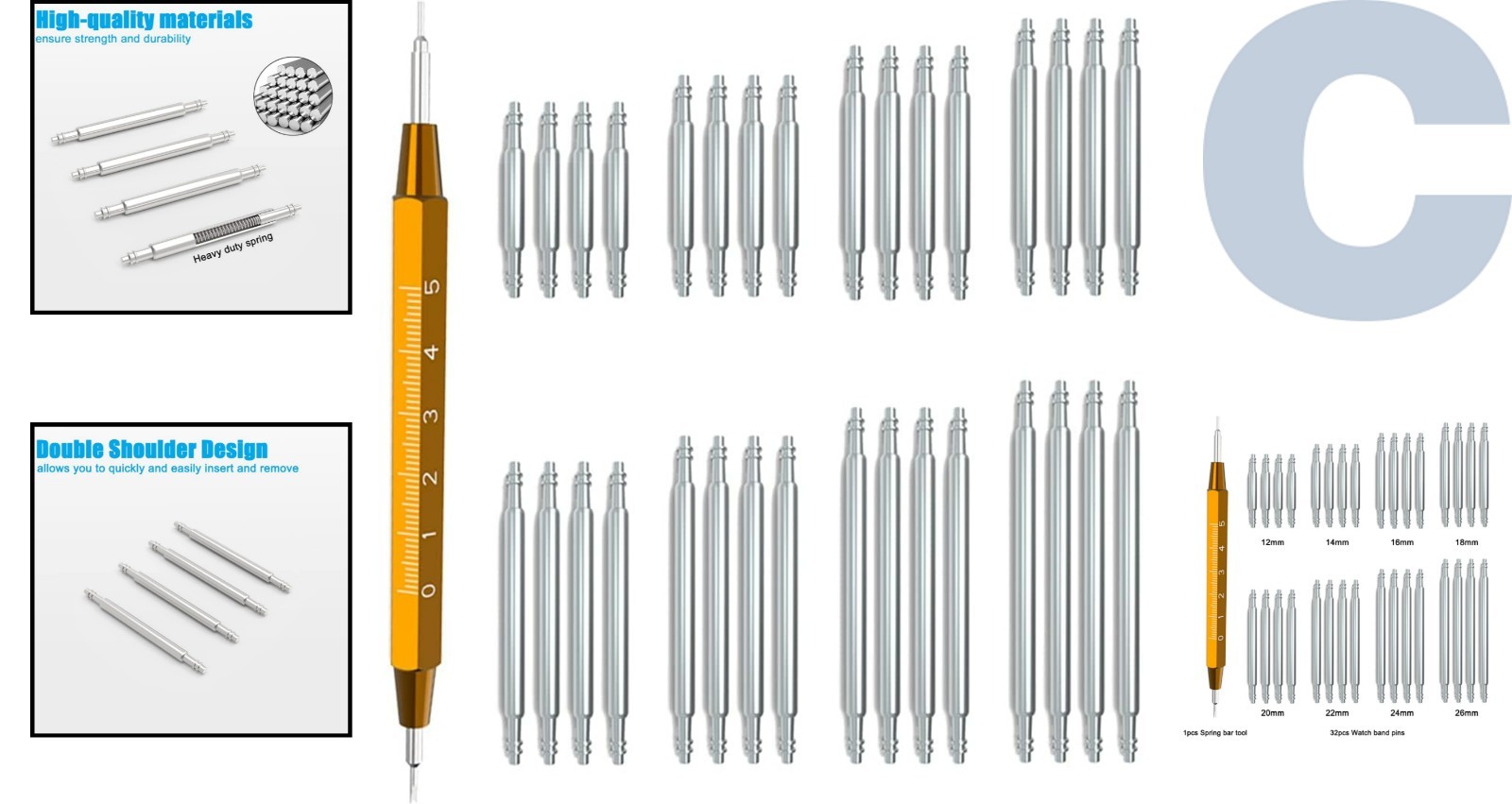 Versatile Watch Spring Bar Tool and 32 Stainless Steel Pins for Repairs
