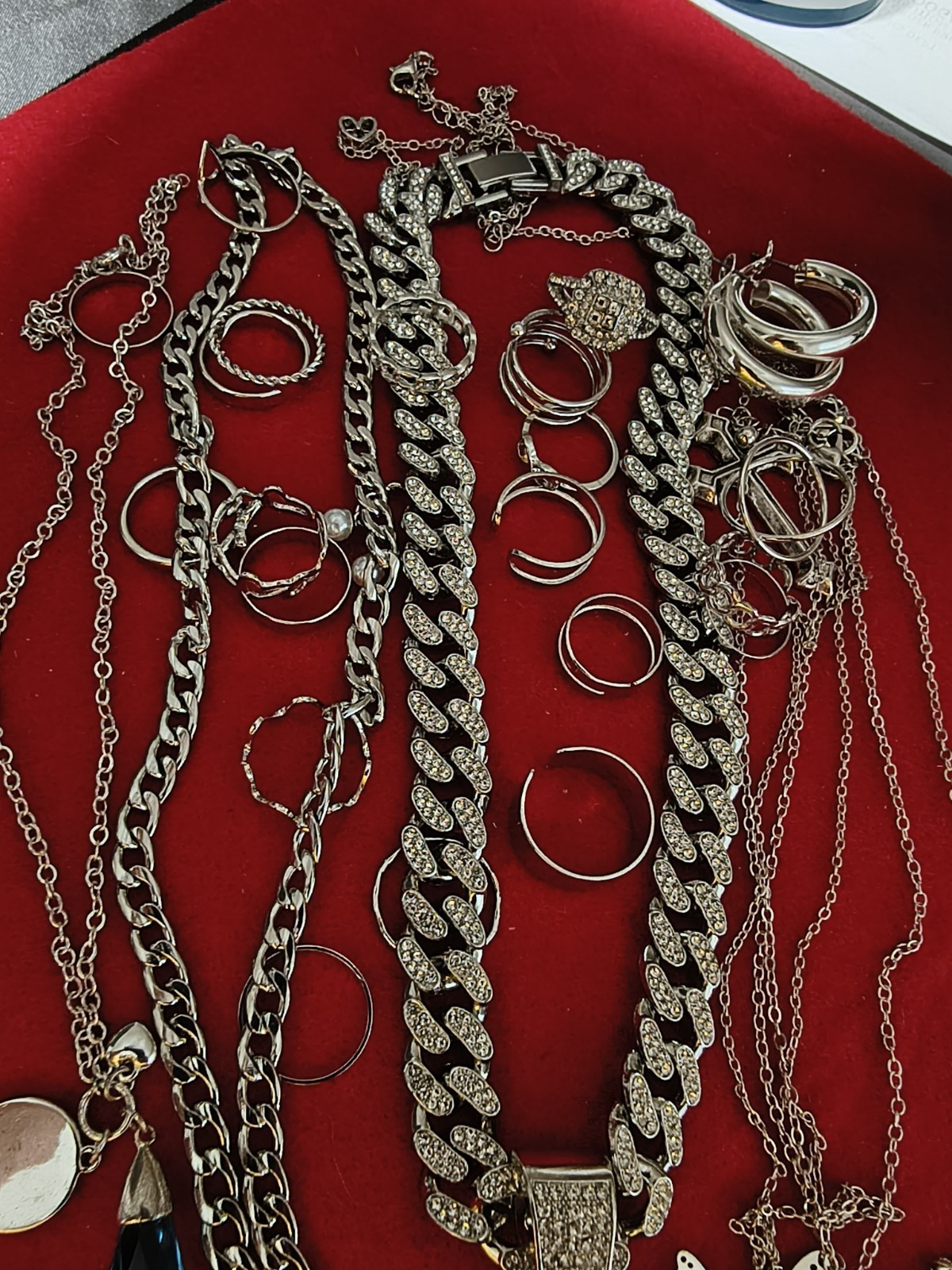 Estate Jewelry Lot Iced Out Cuban Chain Money Bag Rings Necklaces mix Jewelry